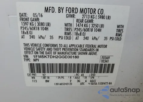2016 Ford Explorer Xlt from USA, damaged, VIN 1FM5K7DH2GGD30180